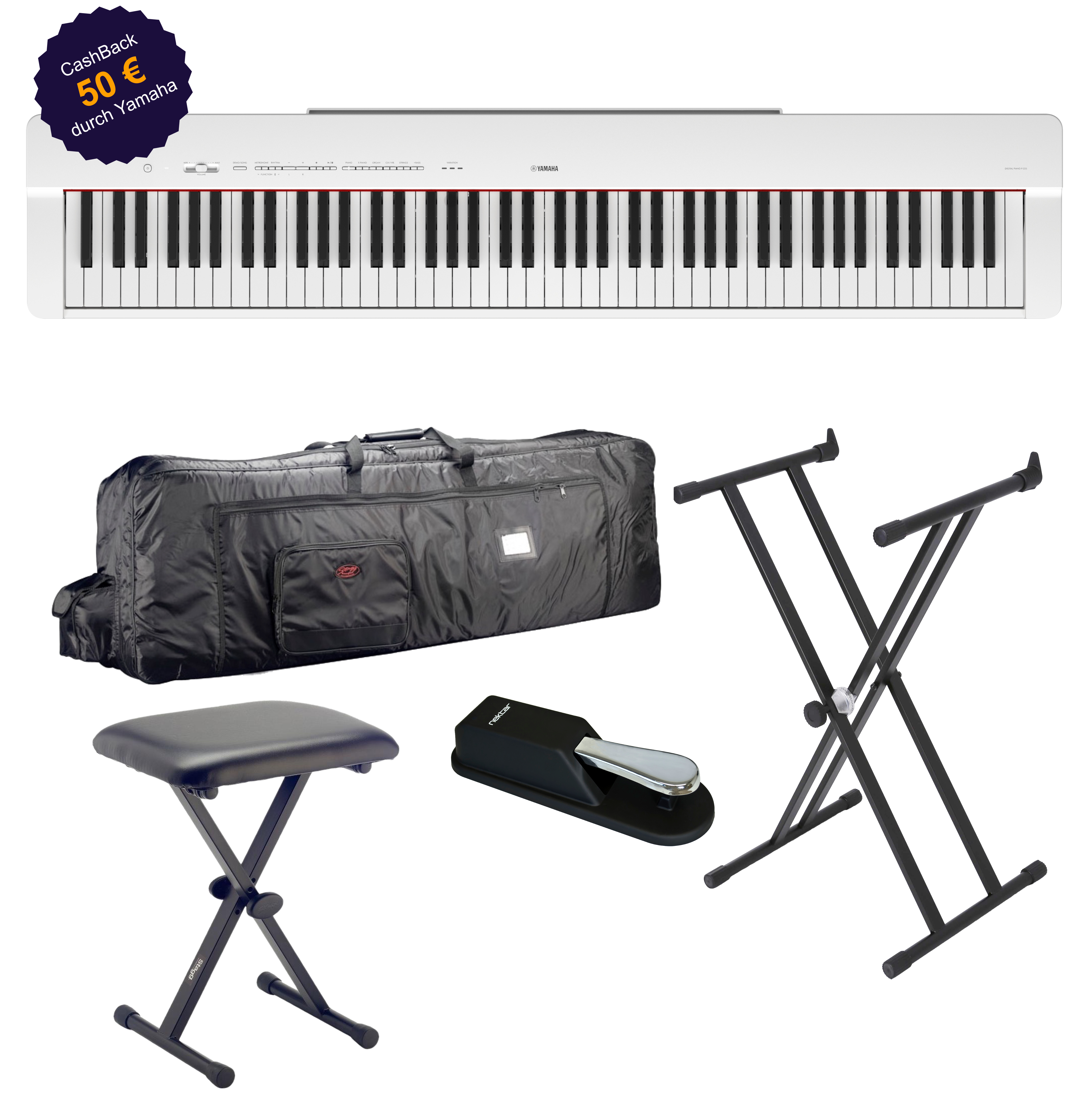 Yamaha P-225 WH Stage Set Deluxe +50 EUR Cashback von Yamaha